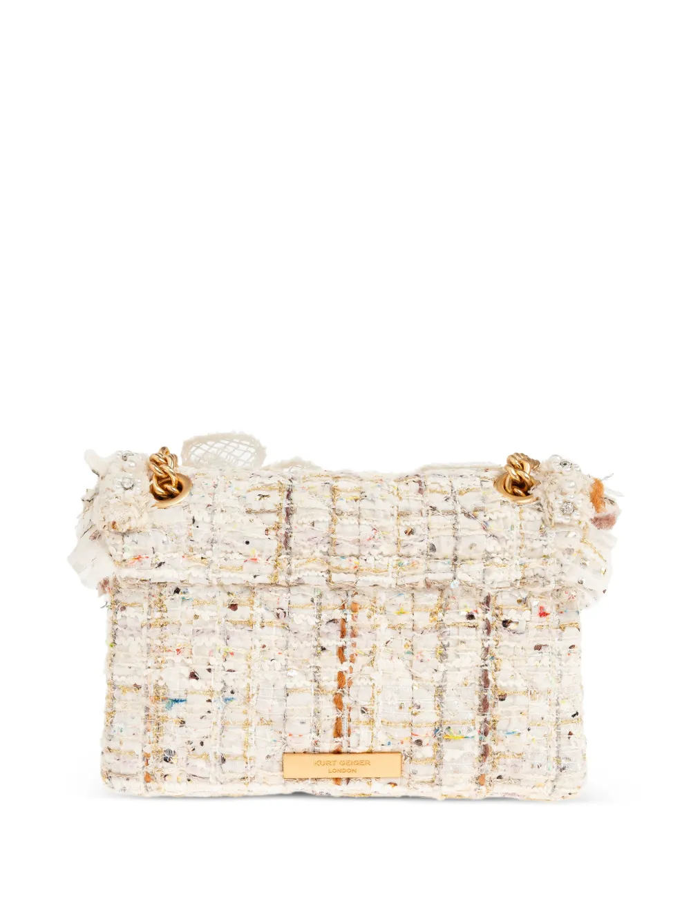  Kurt Geiger London Tweed Floral Appliqué Shoulder Bag - Neutrals 