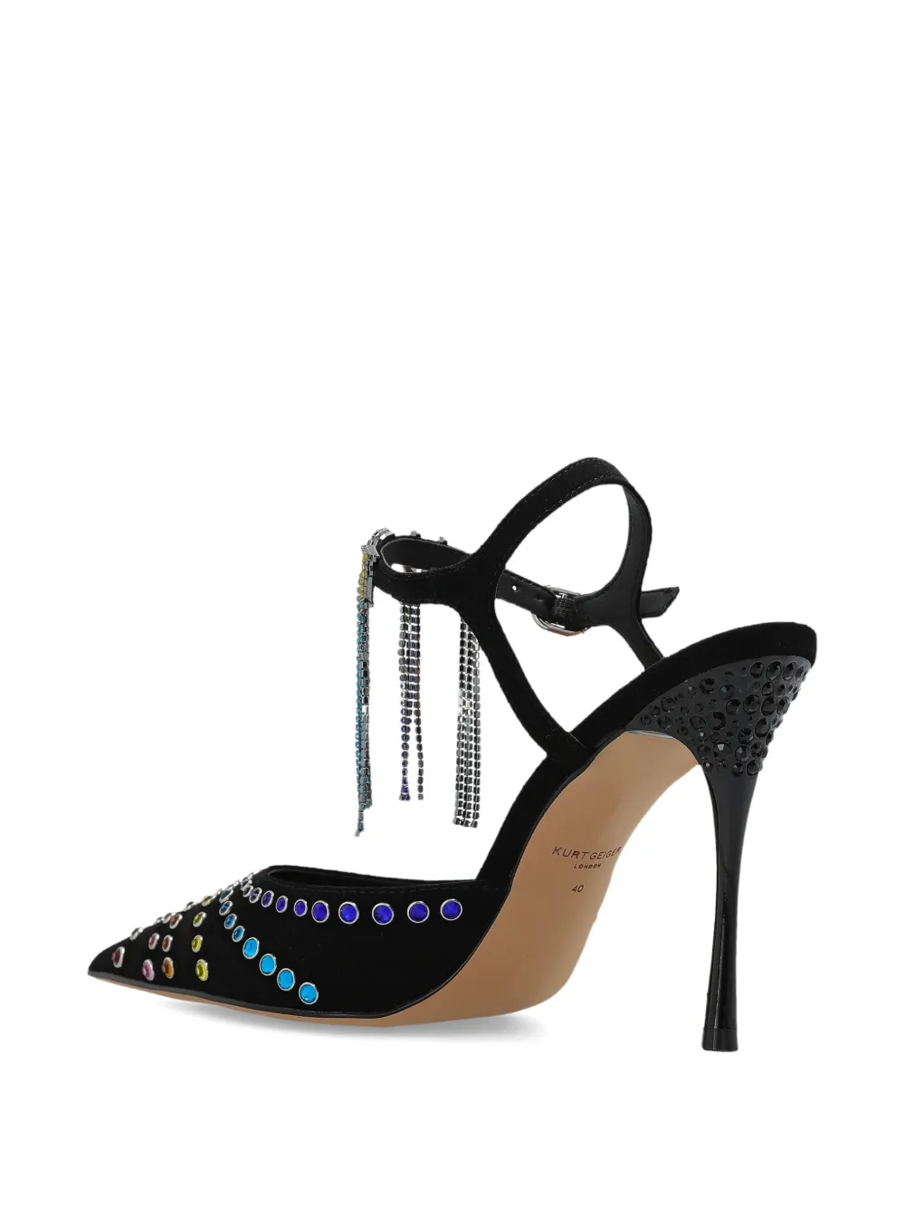 Kurt Geiger London Suède pumps met puntige neus en kristallen Zwart