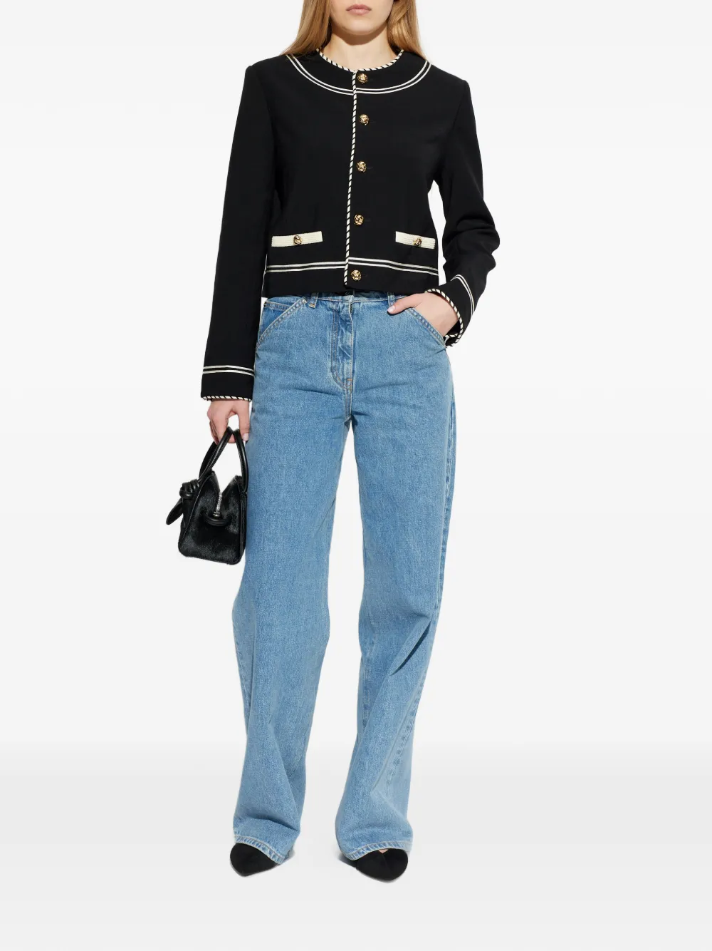  Frame Button Embellished Jacket - Black 