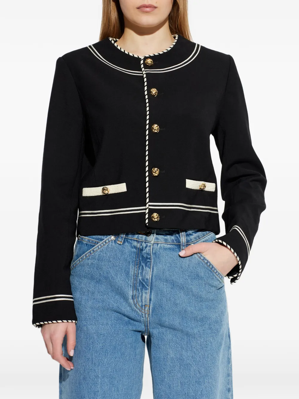  Frame Button Embellished Jacket - Black 