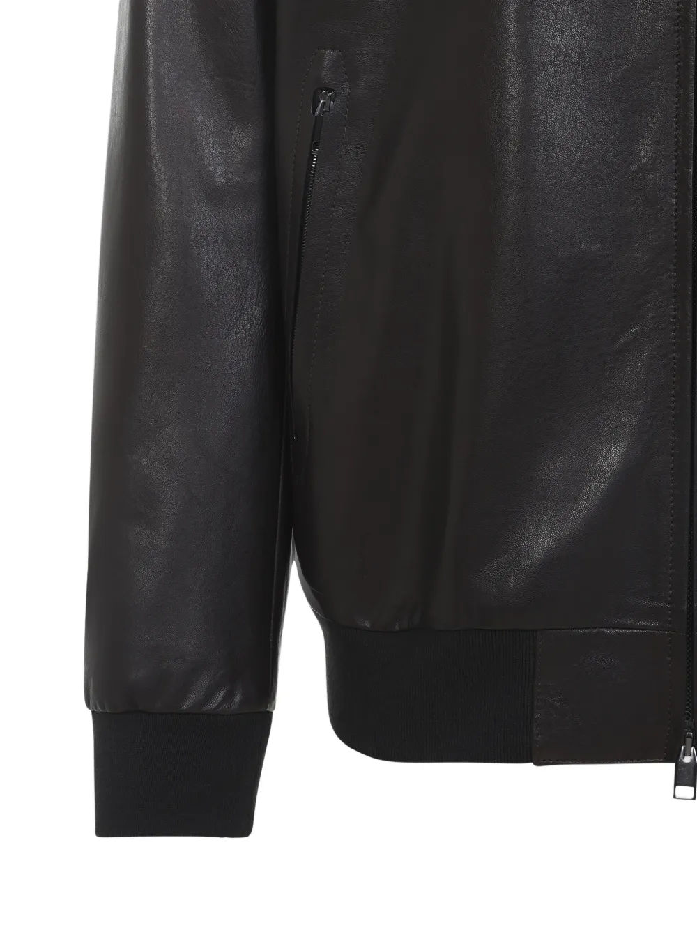  Brioni Zip Leather Jacket - Brown 
