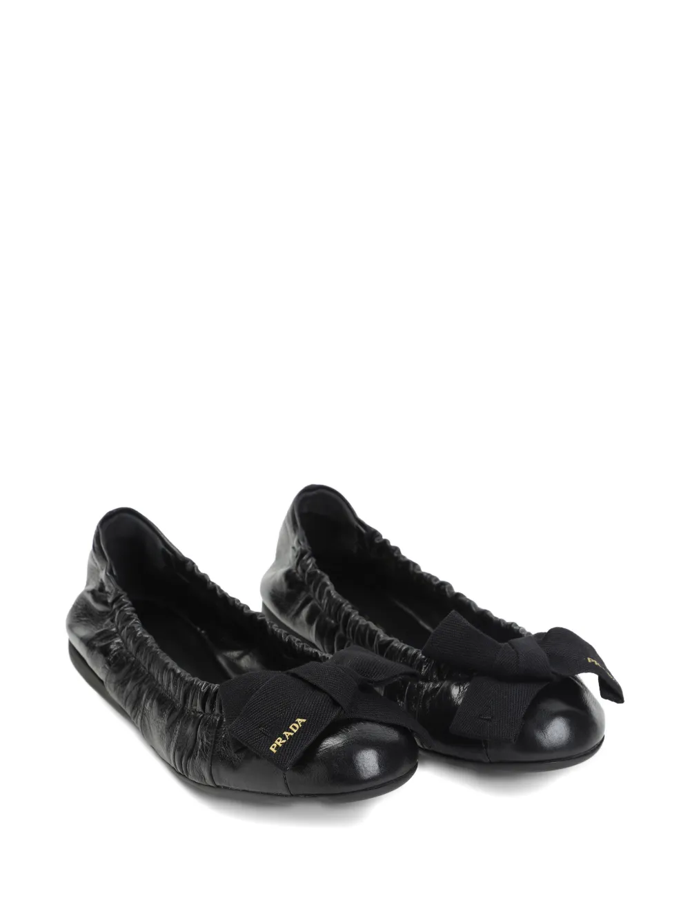 Prada bow-detail wrinkled-effect ballet flats Zwart