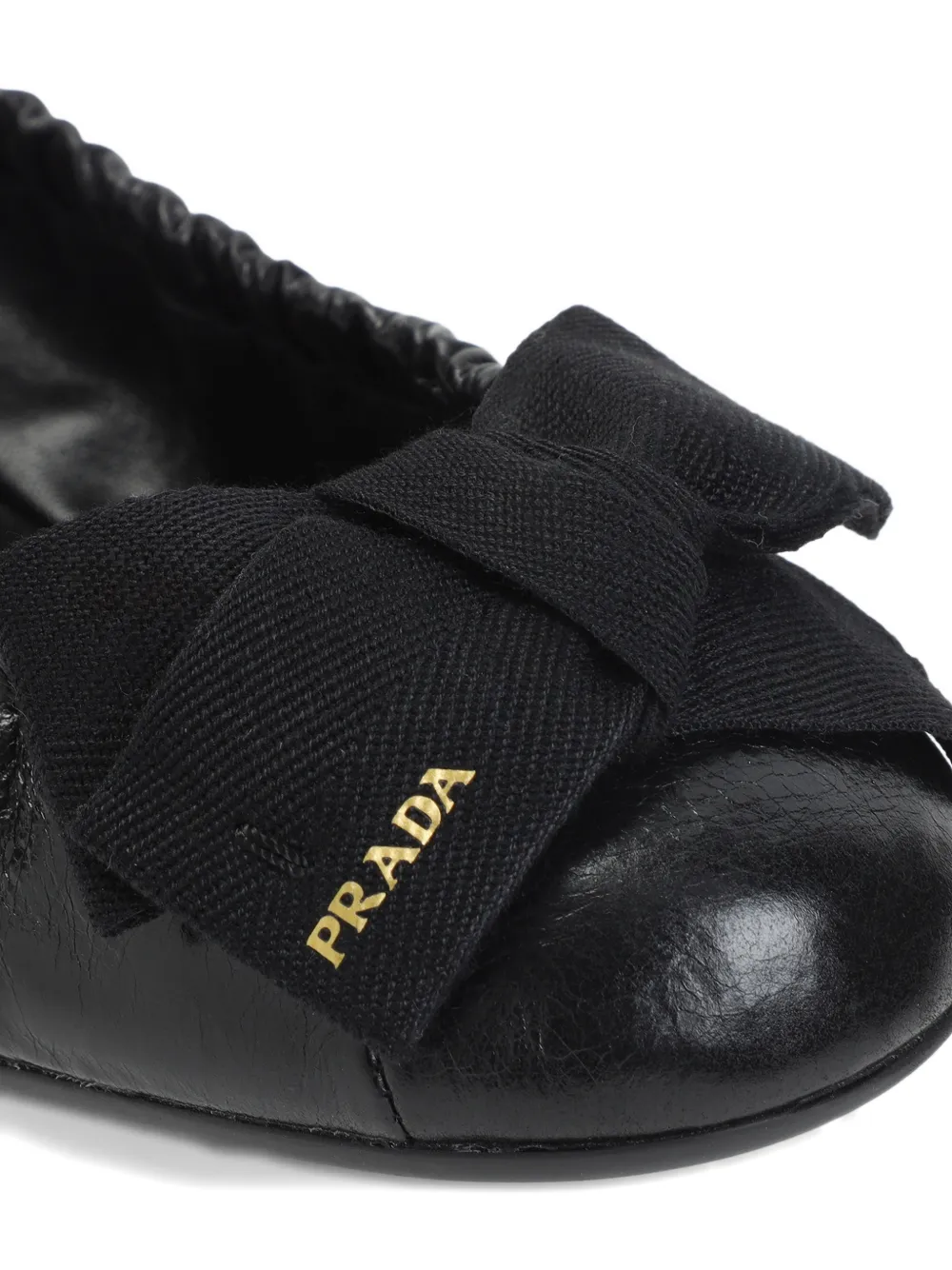 Prada bow-detail wrinkled-effect ballet flats Zwart