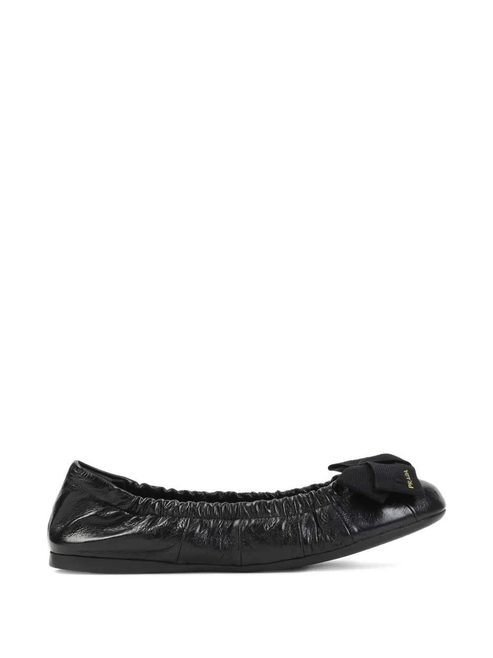 Prada bow-detail wrinkled-effect ballet flats Zwart