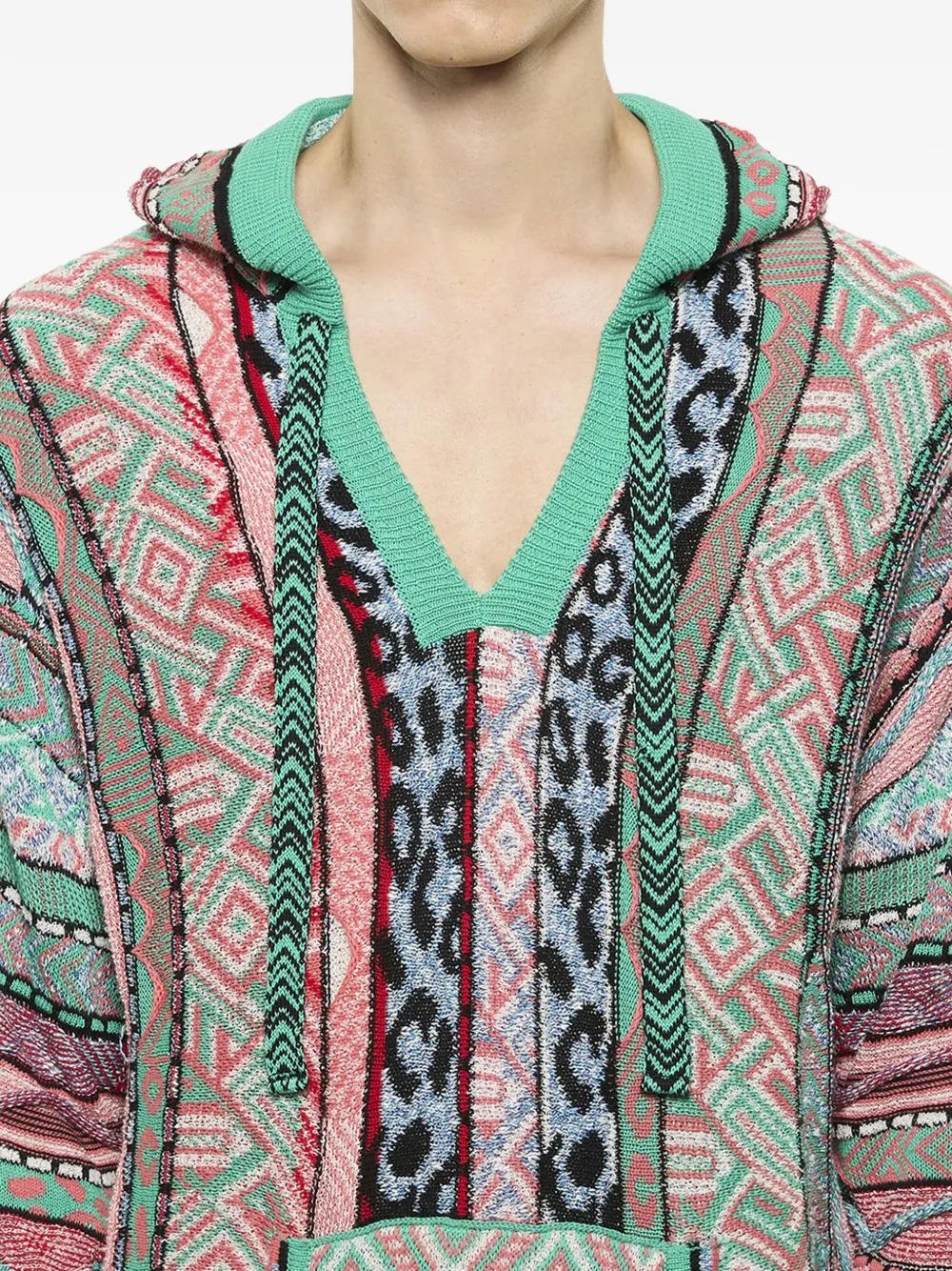 Laneus Hoodie met patroon en V-hals Groen