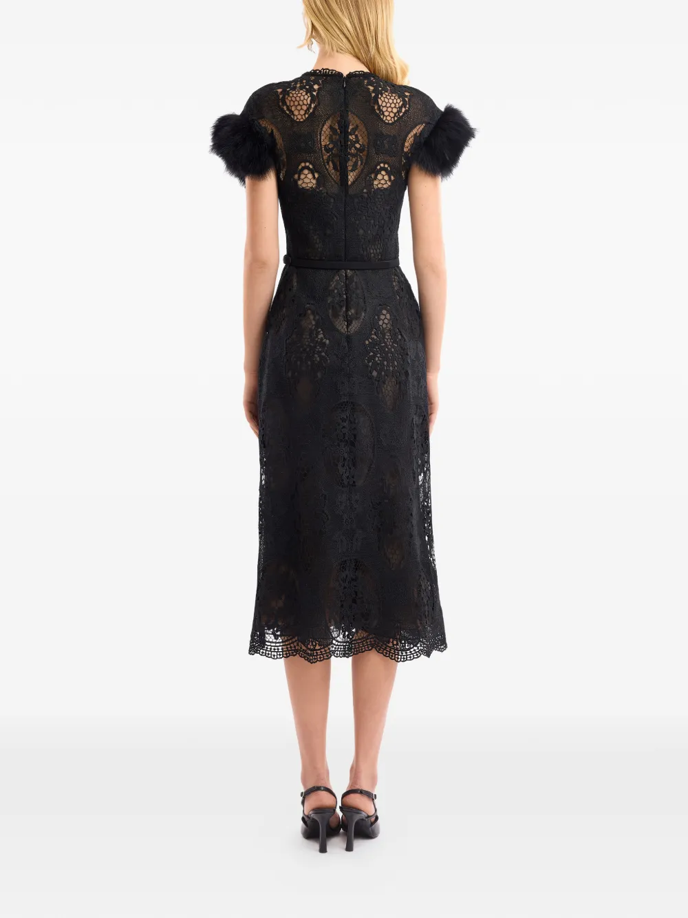 Gemy Maalouf lace feathers midi dress - Zwart