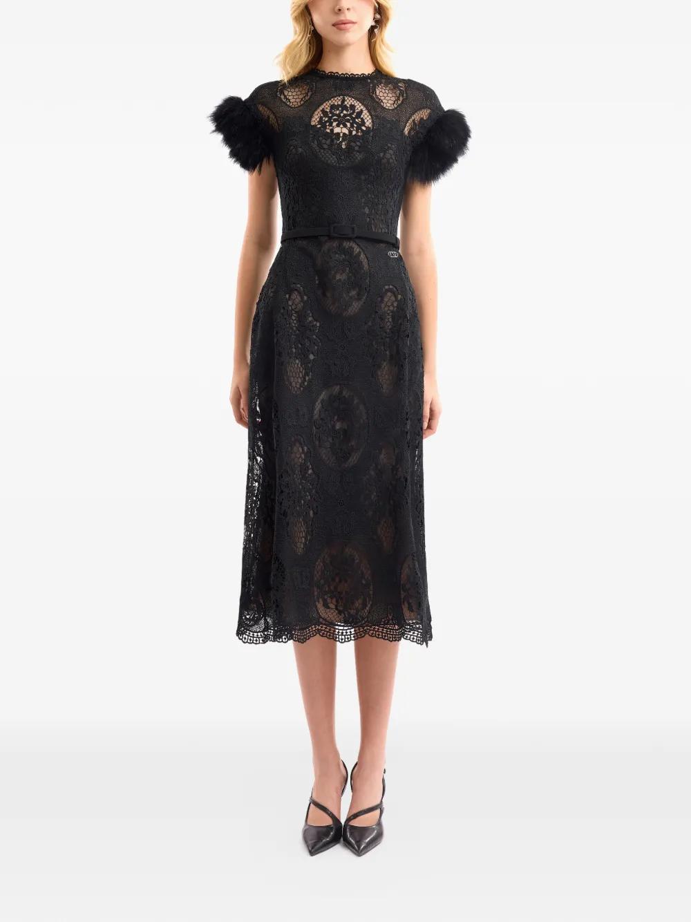 Gemy Maalouf lace feathers midi dress - Black