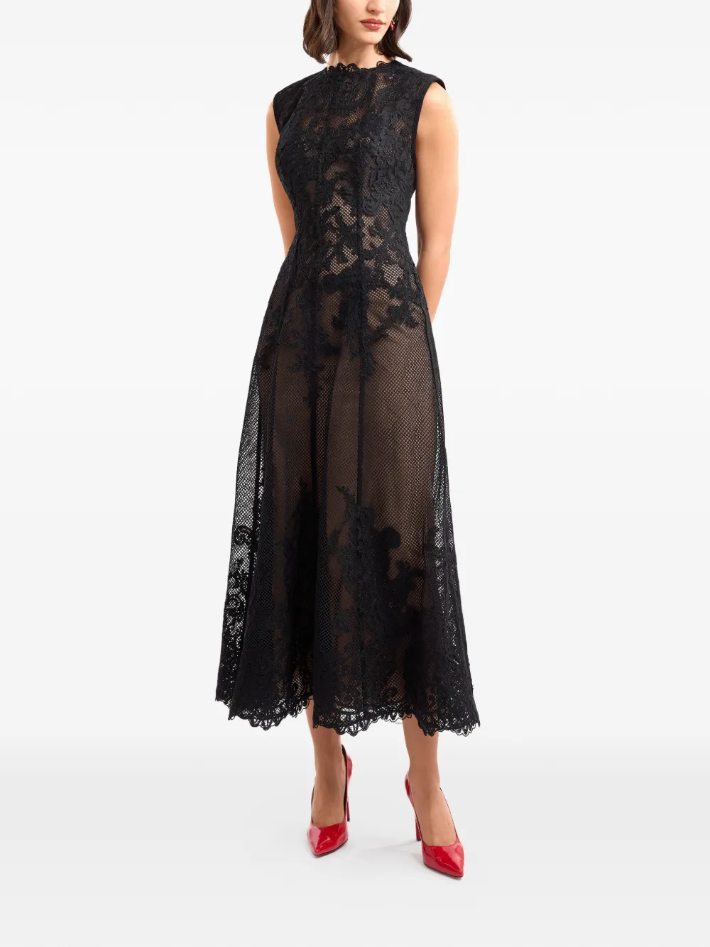 Gemy Maalouf embroidered sleeveless midi dress - Nero
