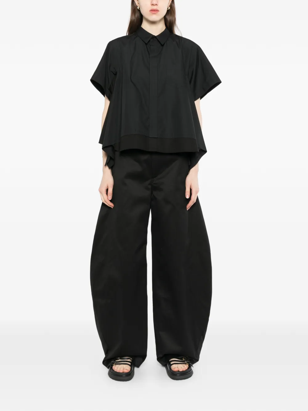 Sacai Flared Asymmetric Hem Shirt - Black 
