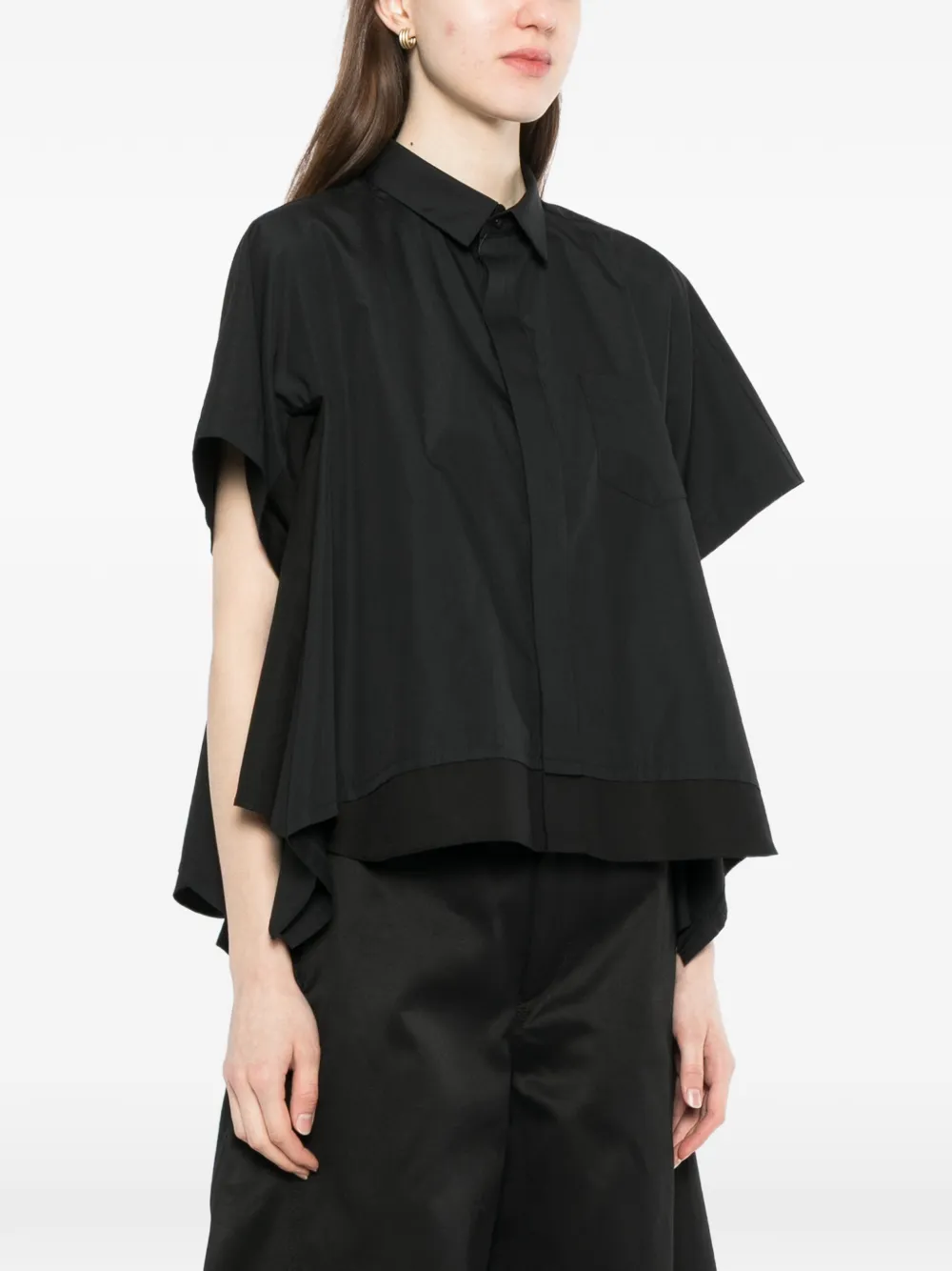  Sacai Flared Asymmetric Hem Shirt - Black 