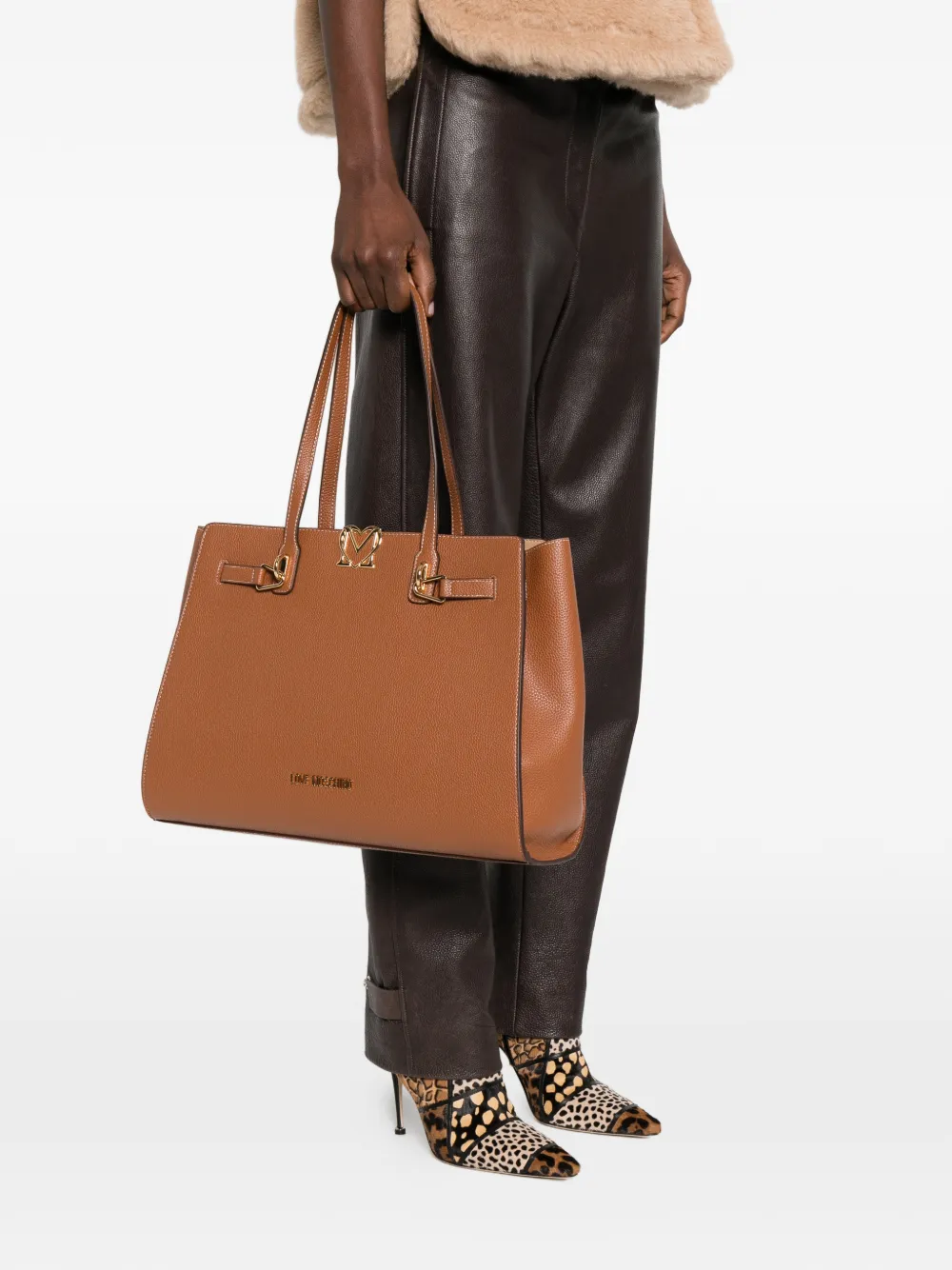 Love Moschino Shopper met logo gesp Bruin