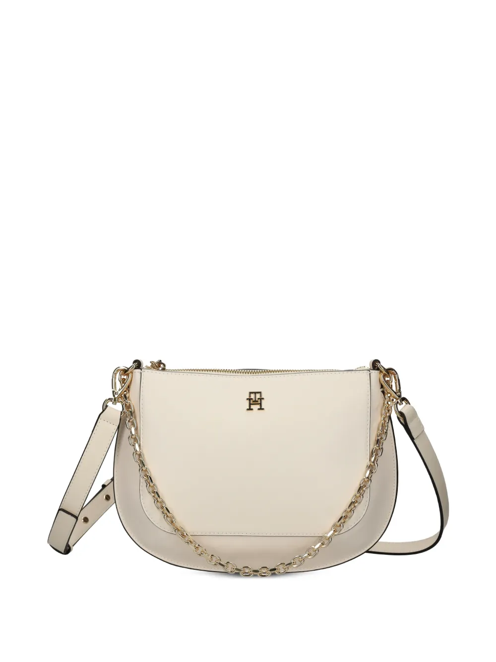 Tommy Hilfiger Schoudertas met logo en ketting Beige