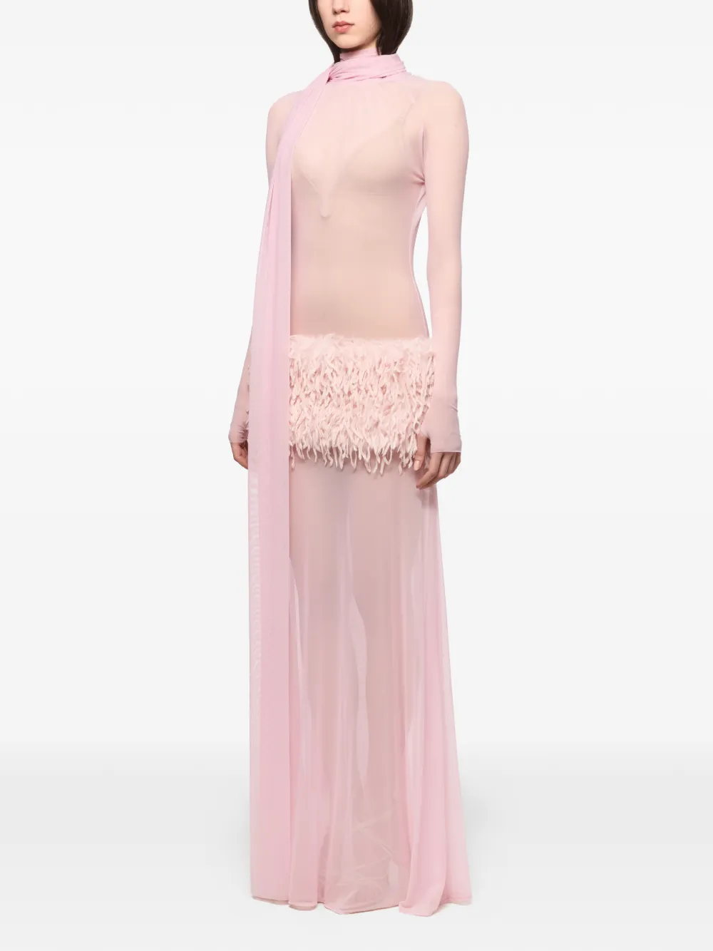 Atu Body Couture Maxi-jurk met veren sjaal Roze