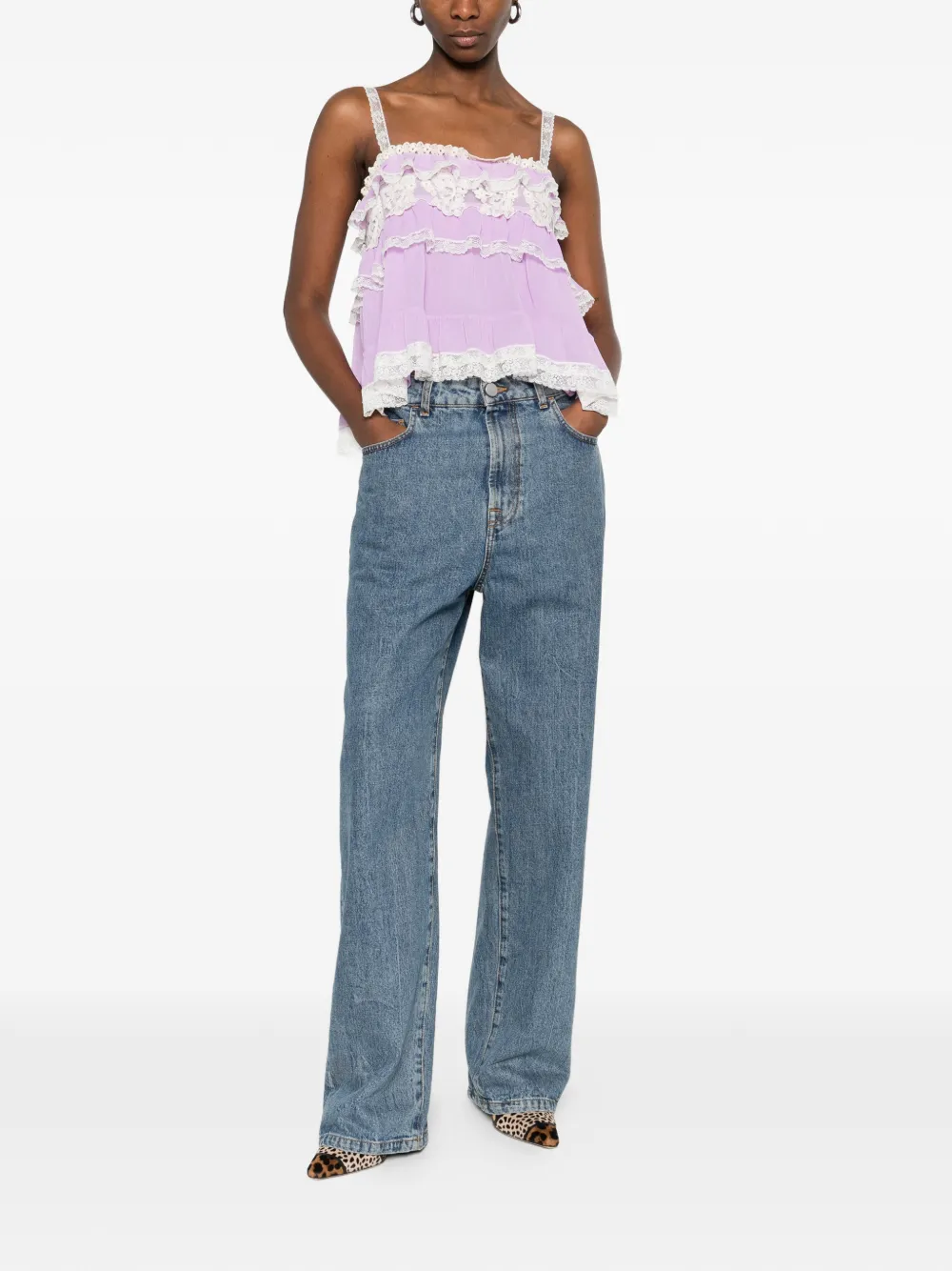  Alberta Ferretti Ruffled Lace Top - Purple 