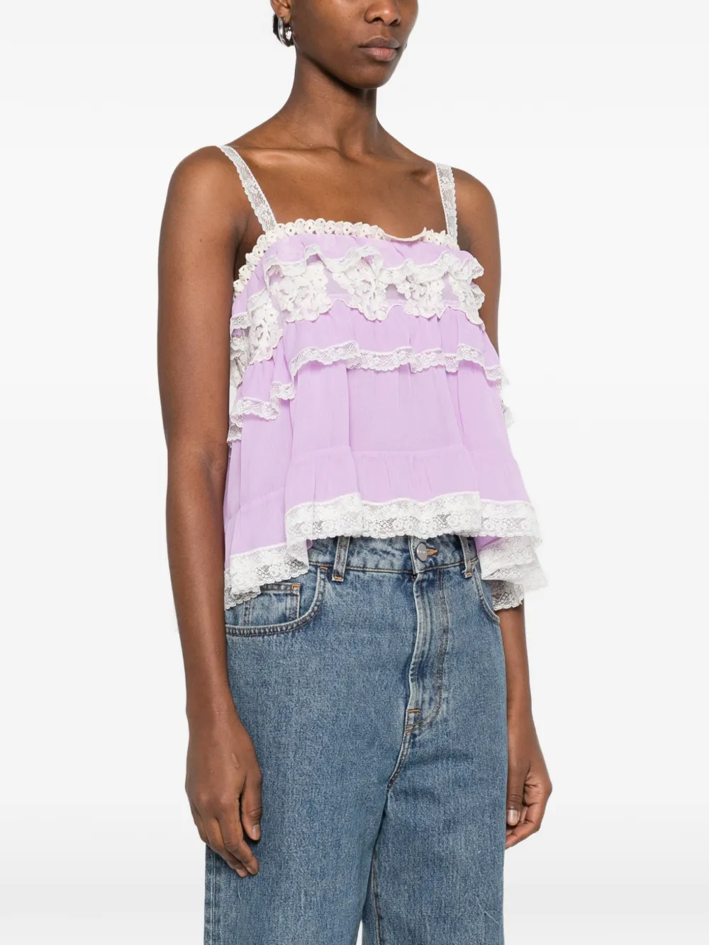  Alberta Ferretti Ruffled Lace Top - Purple 