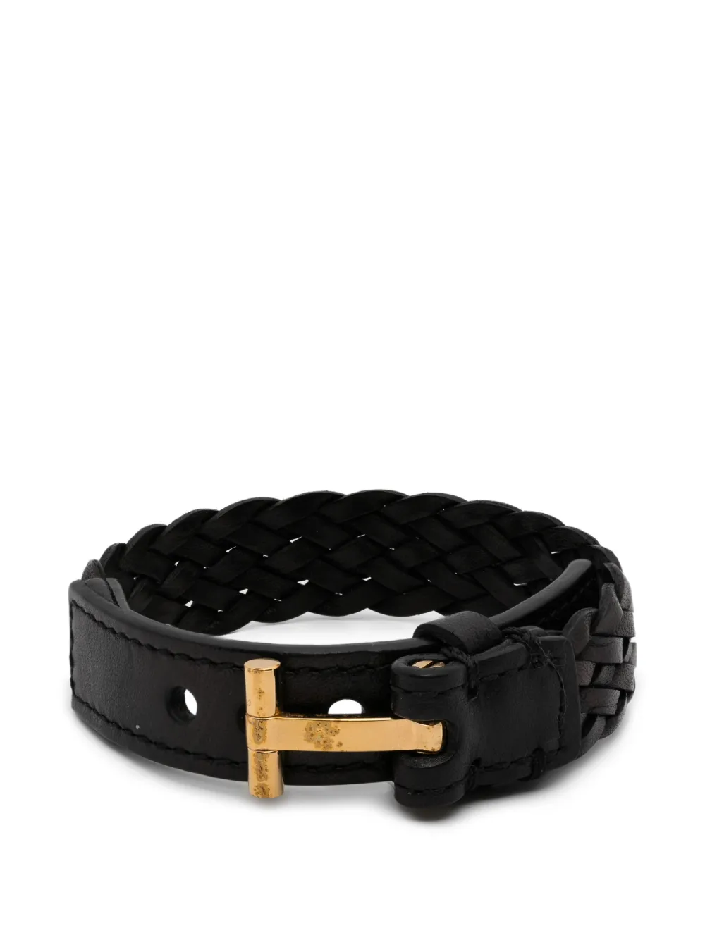 Tom Ford Pre-Owned Bracciale in pelle con placca logo - Nero