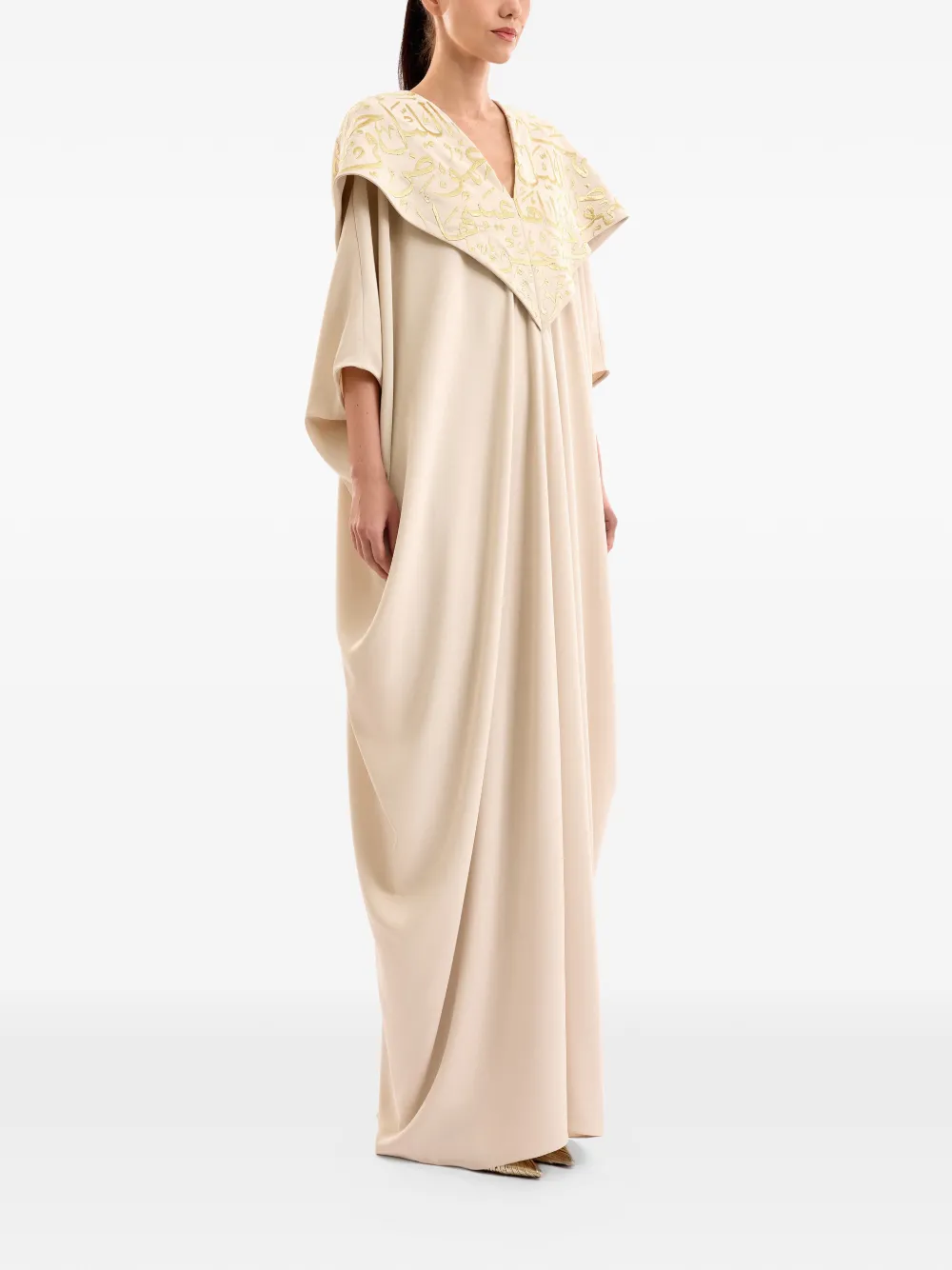 Gemy Maalouf Tuniek met geborduurde kalligrafie en capuchon Beige