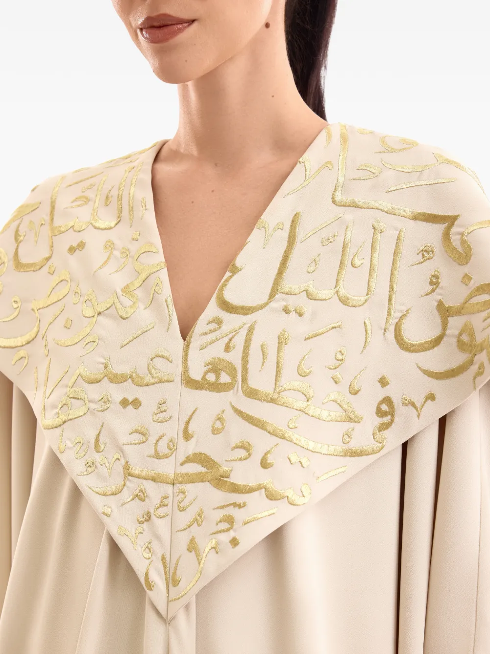 Gemy Maalouf Tuniek met geborduurde kalligrafie en capuchon Beige
