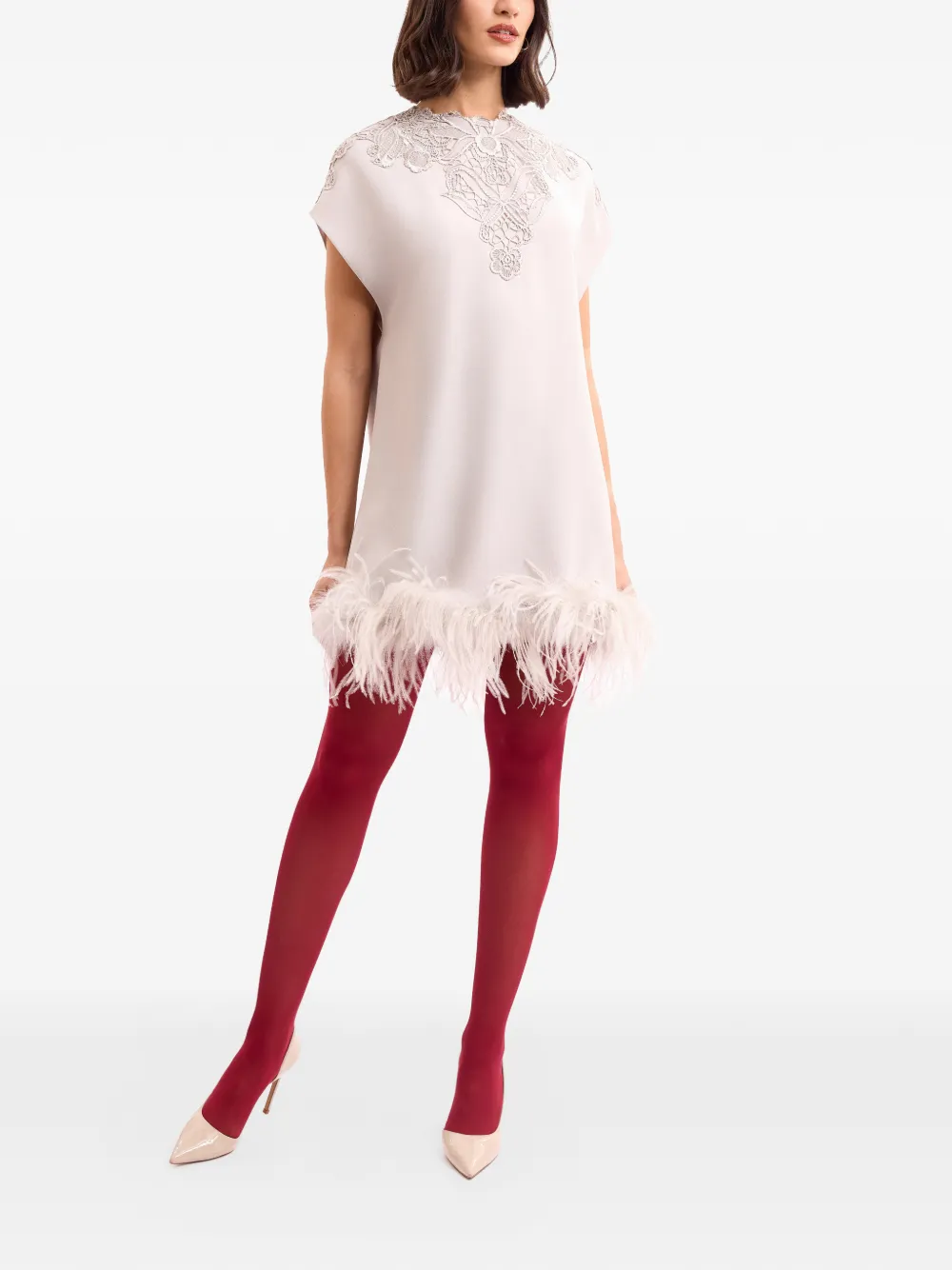 Gemy Maalouf embroidered feather mini dress - Neutrals