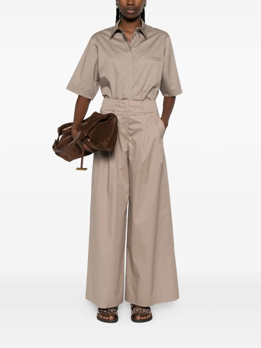 Peserico Blouse met korte mouwen en zak Beige
