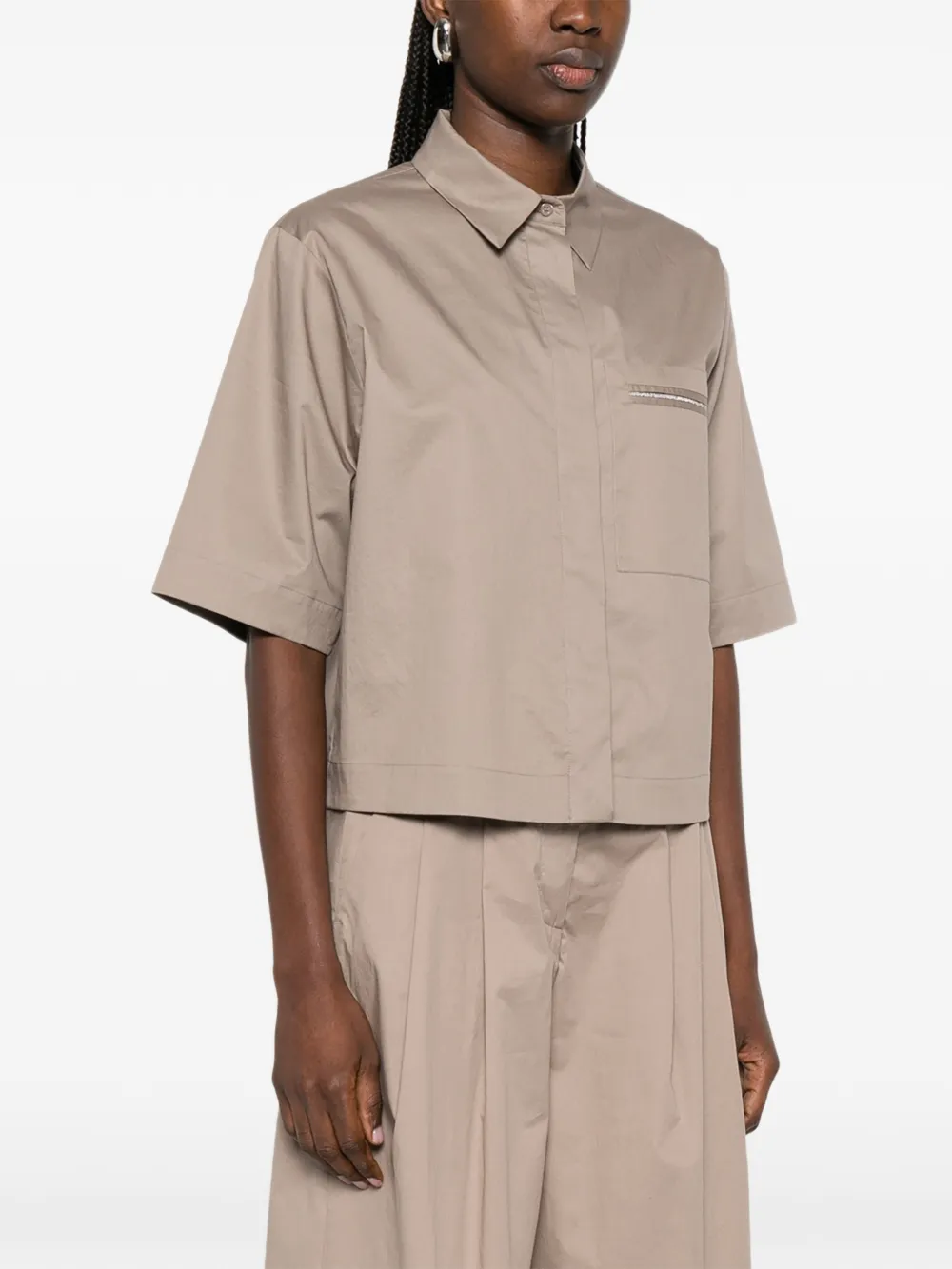 Peserico Blouse met korte mouwen en zak Beige
