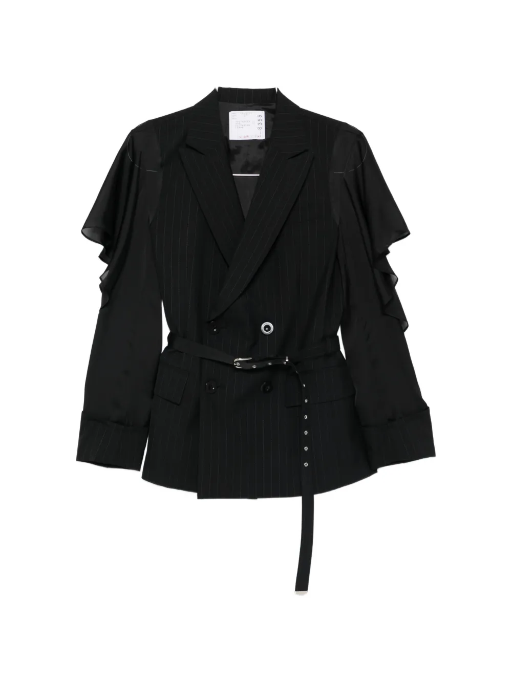 sacai pinstripe belted blazer - Nero