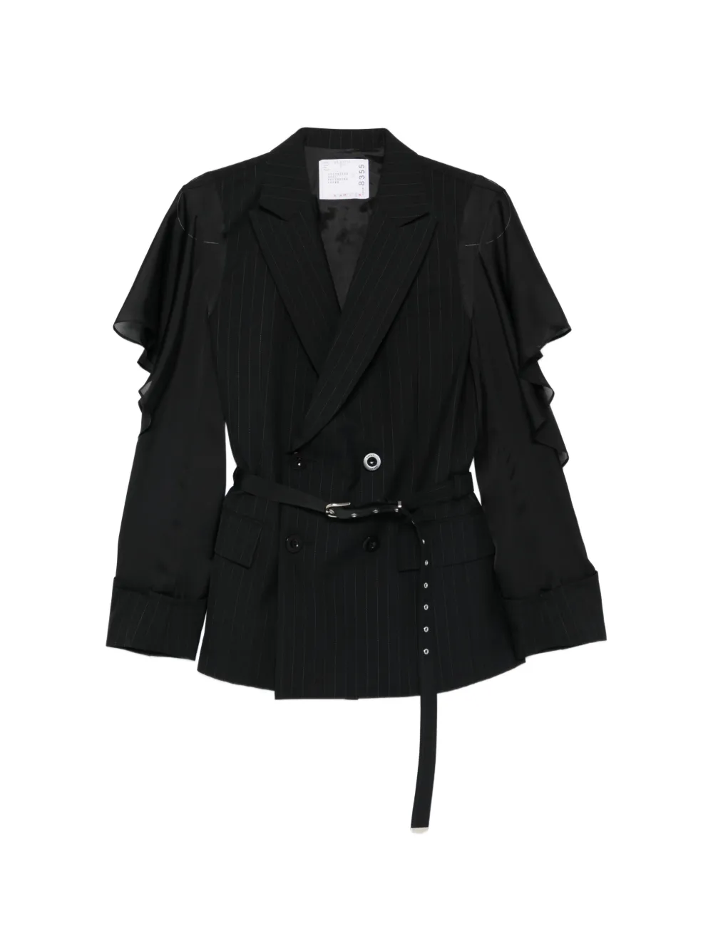 sacai pinstripe belted blazer - Nero