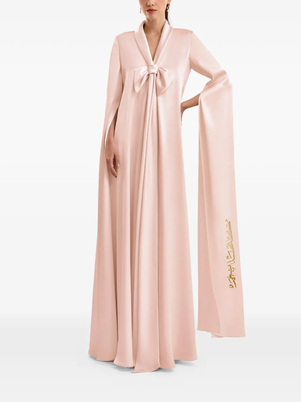 Gemy Maalouf bow-embellished calligraphy maxi kaftan - Rosa
