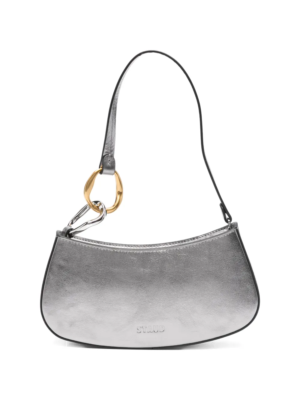 Staud Ollie Metallic Tote Bag In Silver