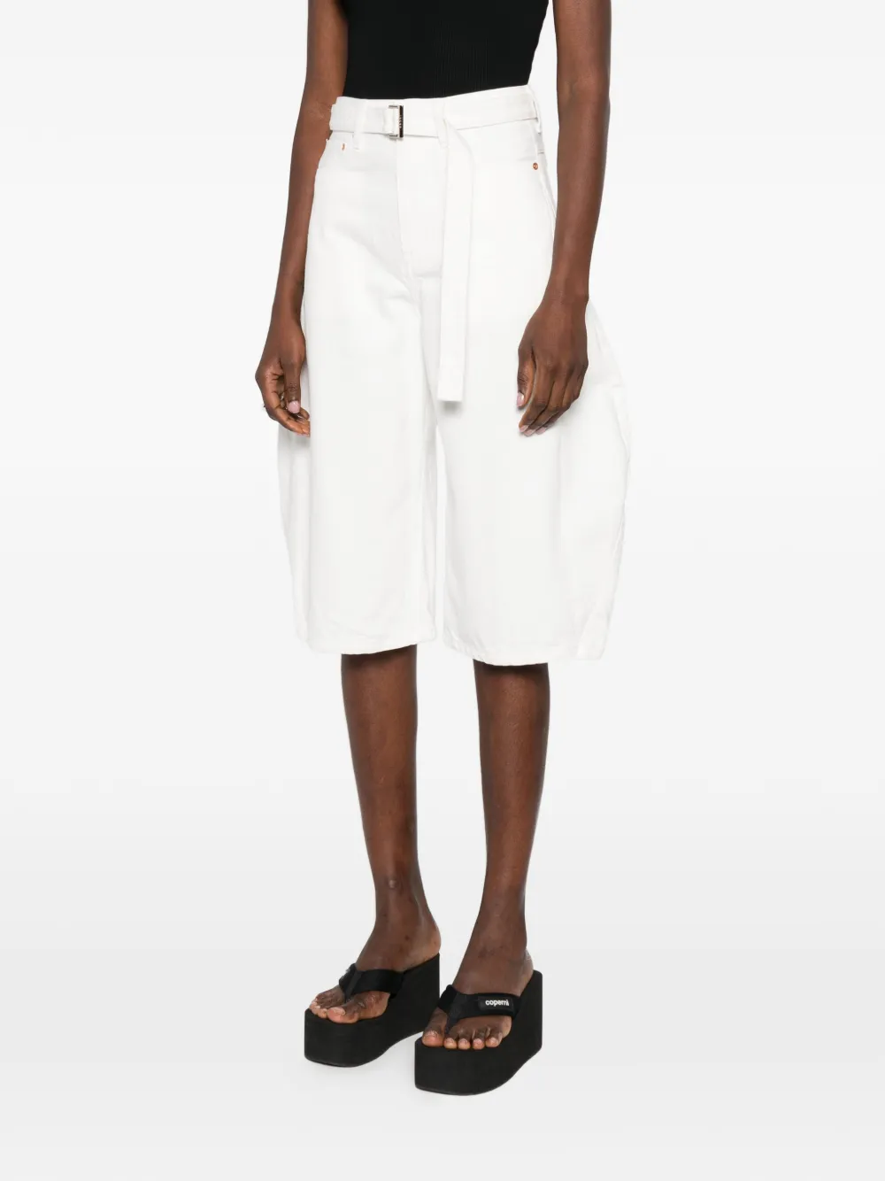  Sacai Belted Denim Shorts - White 