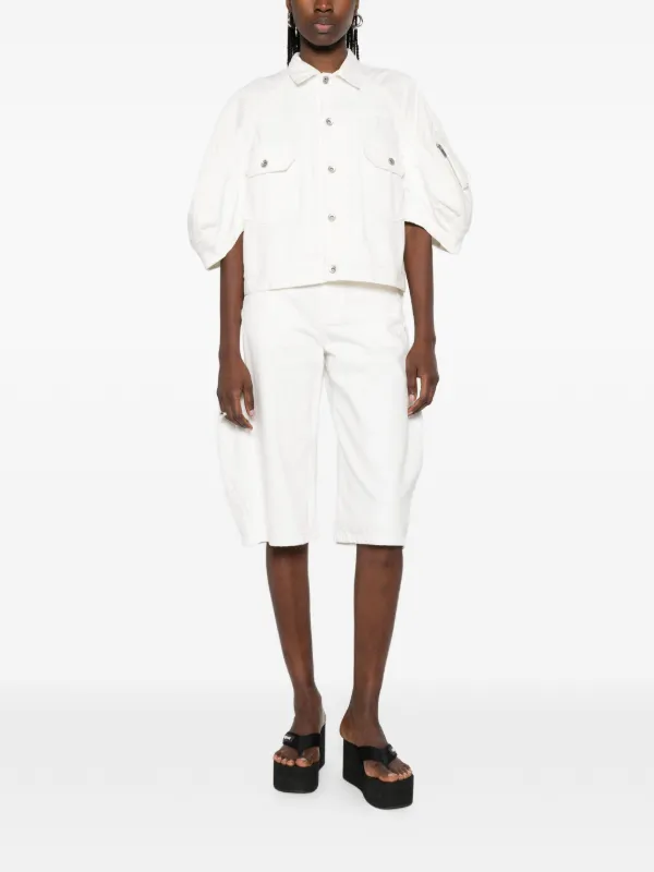 Sacai Belted Denim Shorts | White | FARFETCH