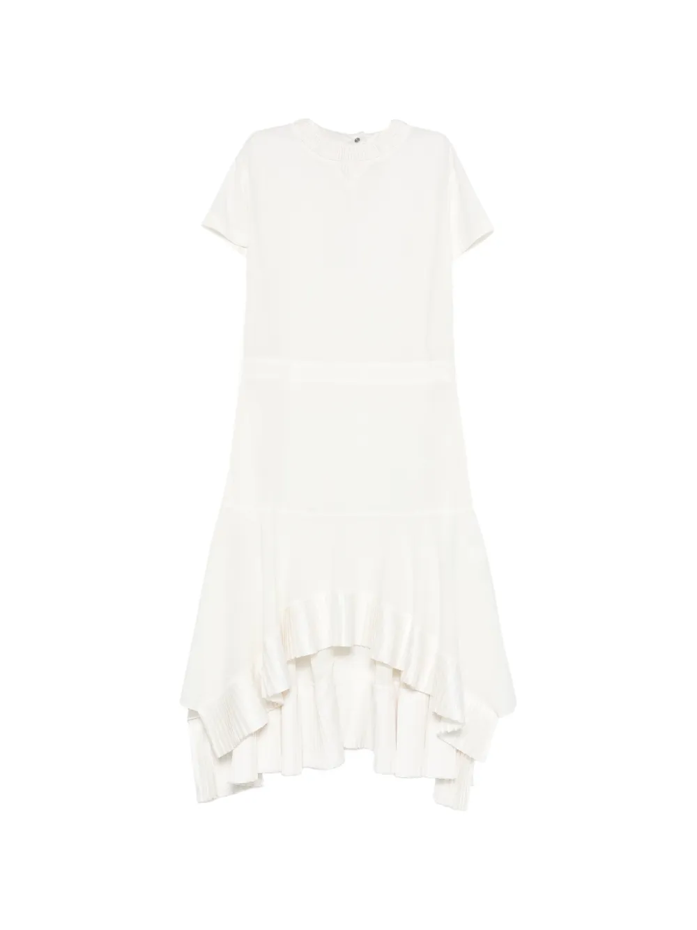 sacai ruffled short-sleeve asymmetric dress - Bianco