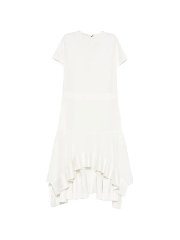 Sacai Ruffled Short-sleeve Asymmetric Dress in White
