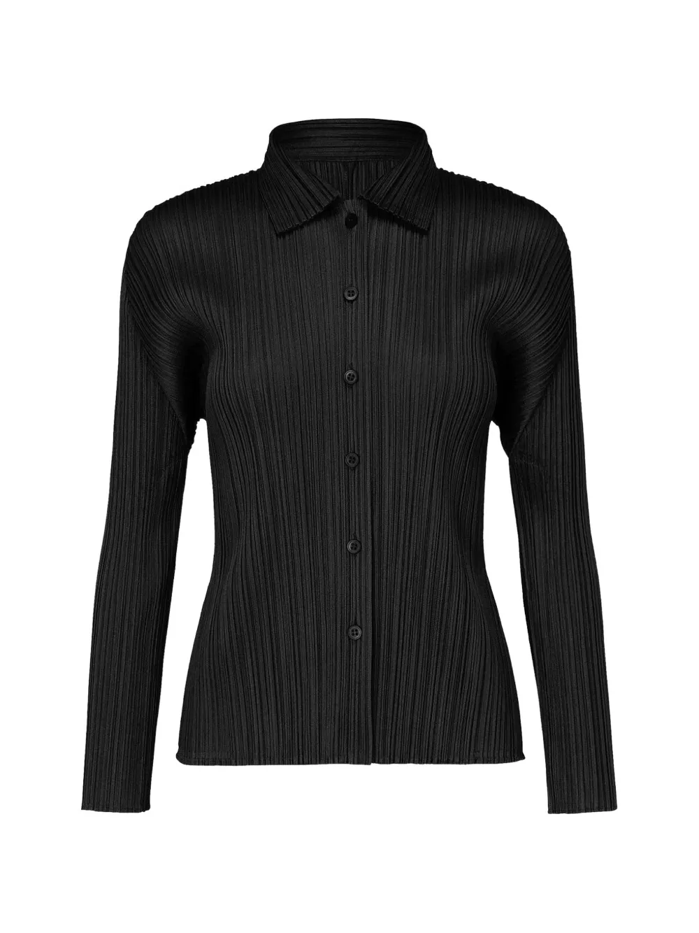 Pleats Please Issey Miyake pleated button-up shirt - Schwarz