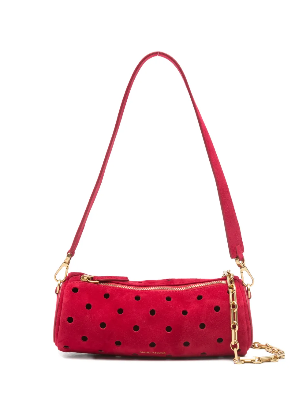 Manu Atelier mini Cylinder Perforated shoulder bag - Rosso