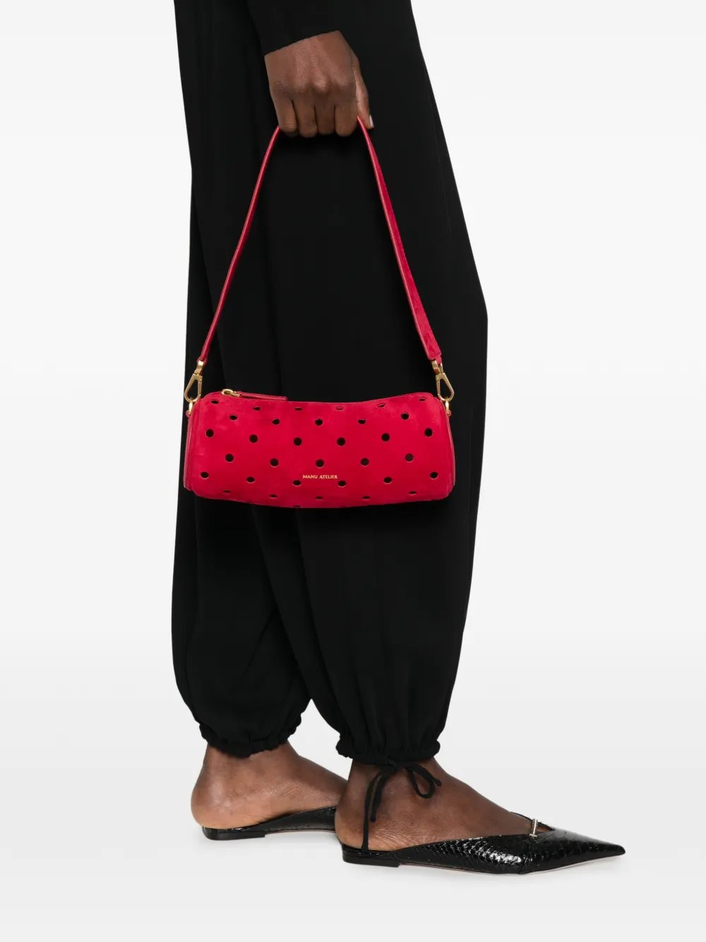  Manu Atelier Mini Cylinder Perforated Shoulder Bag - Red 