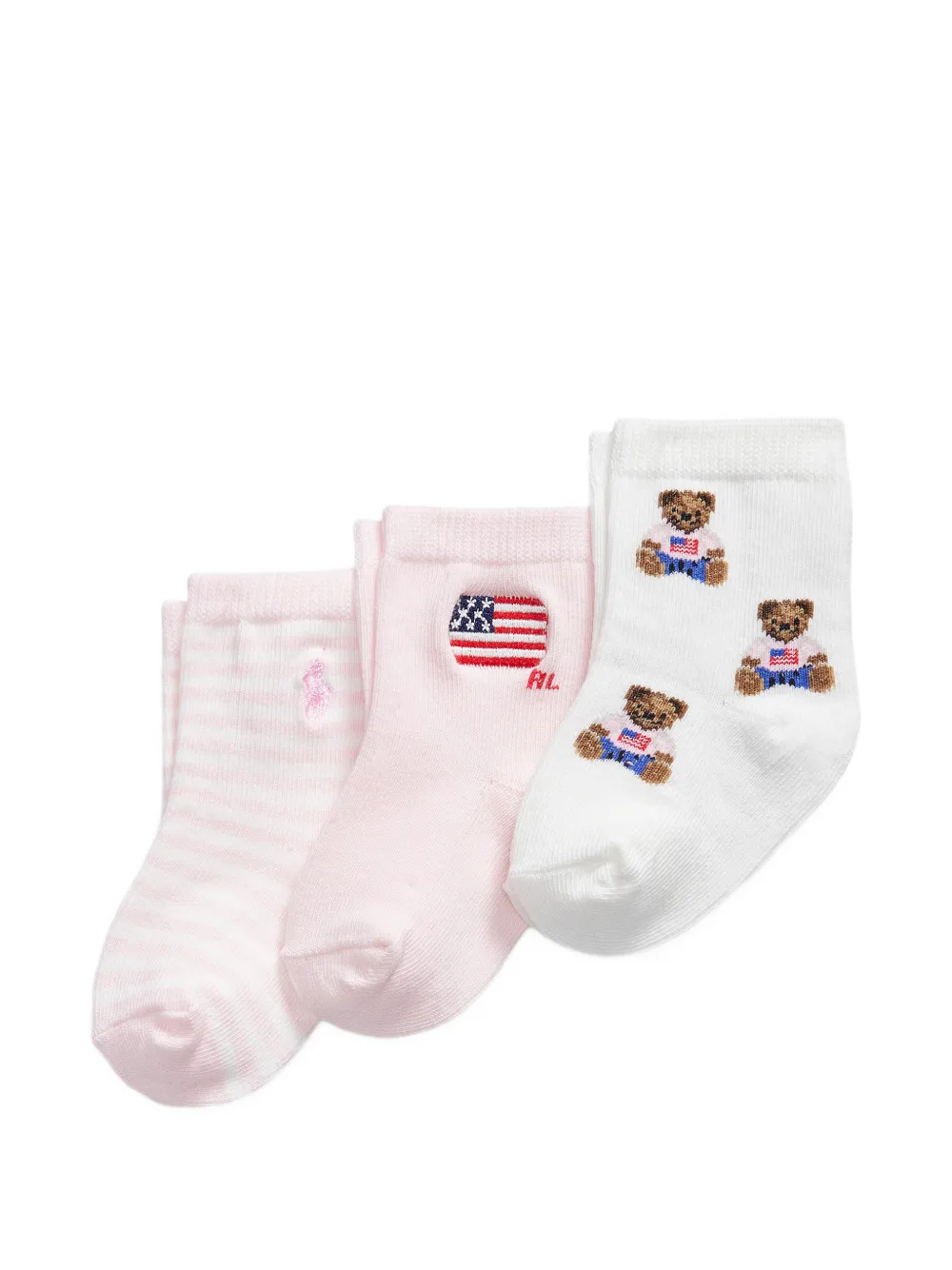 POLO RALPH LAUREN KIDS - Kit 3 pares de meias com listras - kids - algodão/Poliéster/Elastano/outras fibras - 6-12 mths - Rosa