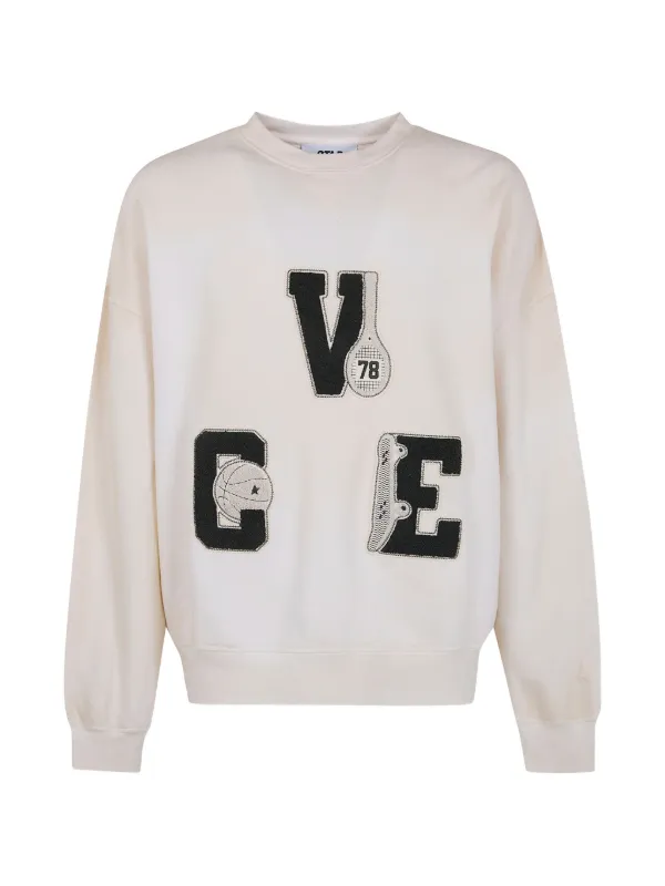 Golden Goose Star Unisex Cotton Sweatshirt in Vintage White with VCE Embroidered Patches in Neutrals