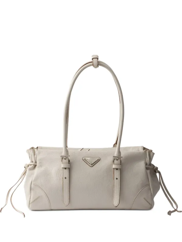 Prada Bonnie Medium Antiqued Leather Tote Bag in Neutrals