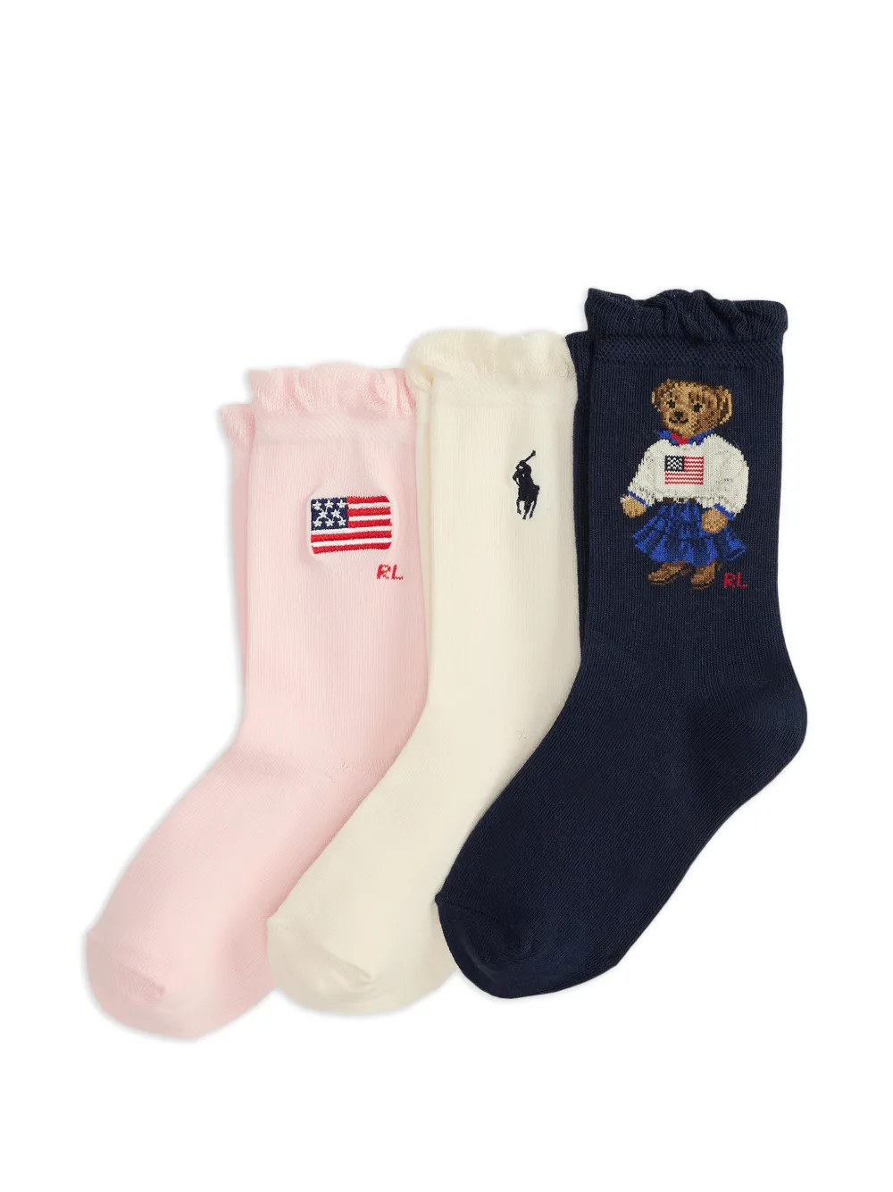 POLO RALPH LAUREN KIDS Calzini con ruches (3 pezzi) - Rosa