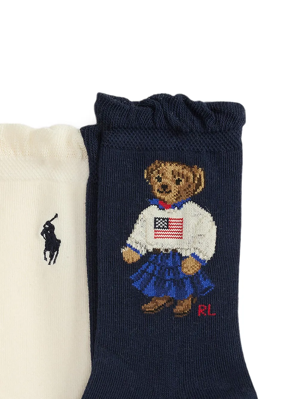 POLO RALPH LAUREN KIDS Drie paar sokken met ruches en vlag Roze