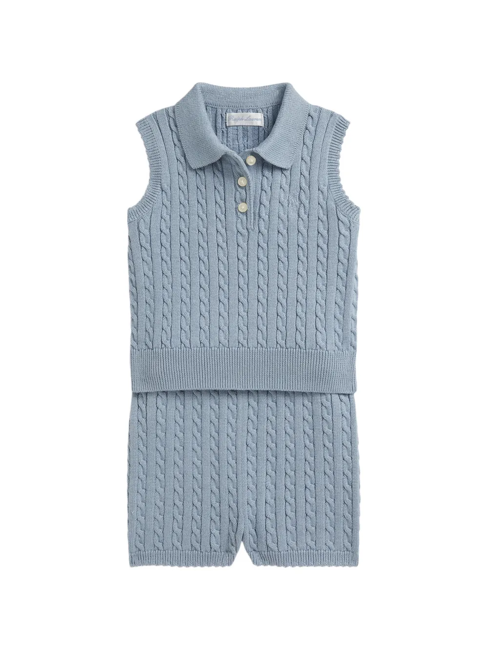POLO RALPH LAUREN KIDS cable-knit polo shorts set - Blue
