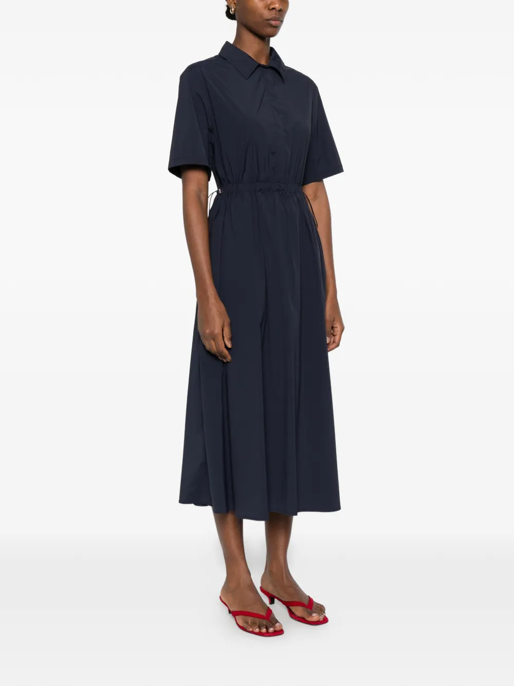  Herno Collared Drawstring Midi Dress - Blue 