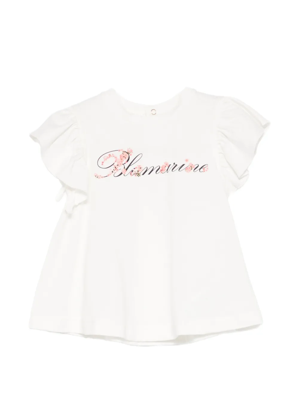 Miss Blumarine ruffled-sleeves logo-print top - Toni neutri