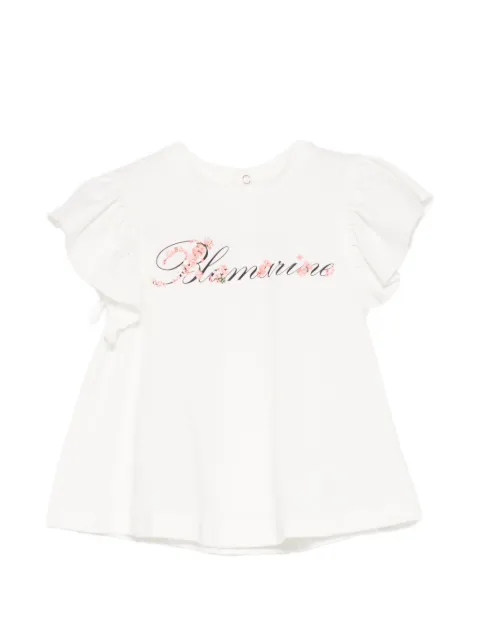 Miss Blumarine ruffled-sleeves logo-print top