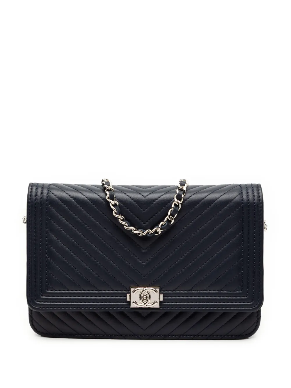 CHANEL Pre-Owned 2016-2017 Chevron Lambskin Boy Wallet on Chain crossbody bag - Blu