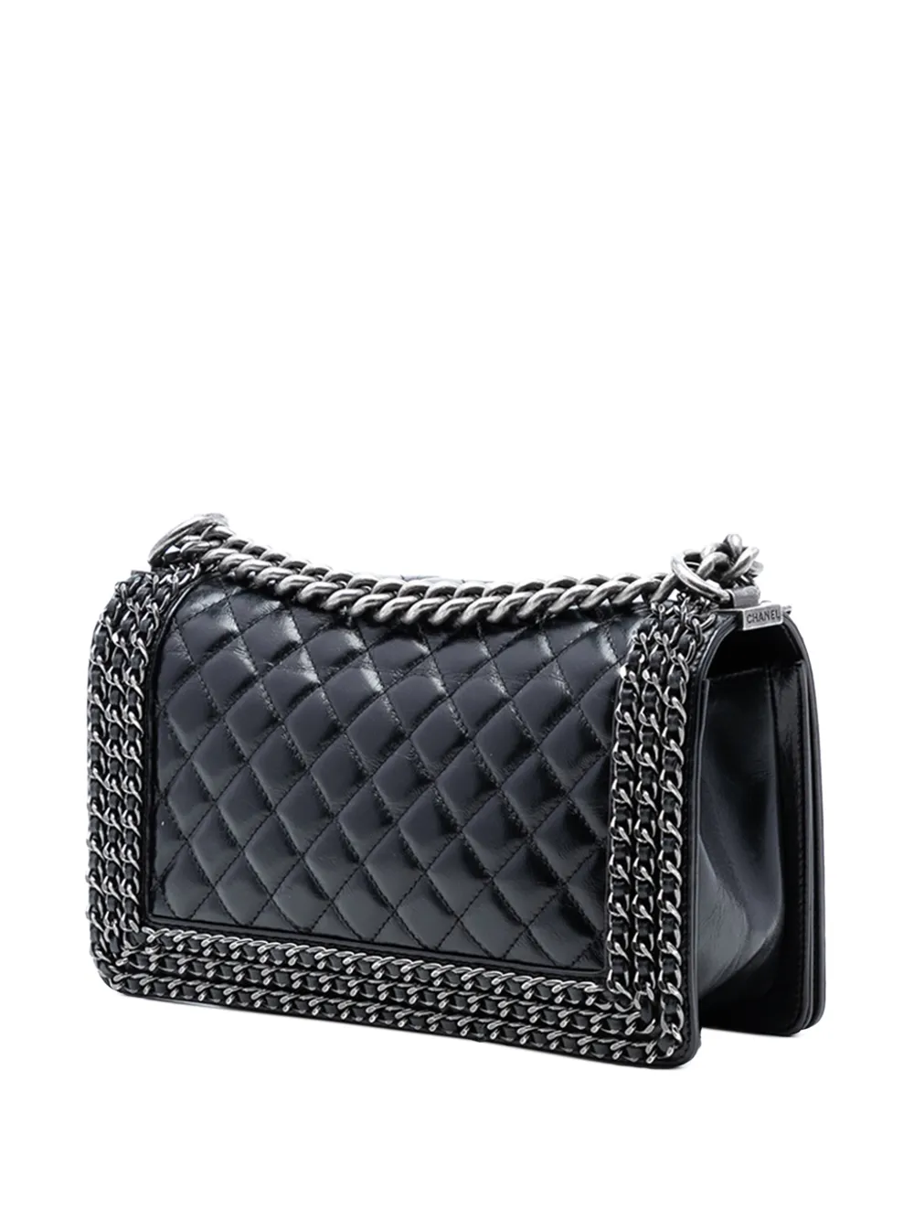 CHANEL Pre-Owned 2016-2017 Old Medium Quilted Glazed Calfskin Chain Around Boy Flap crossbody bag - Nero