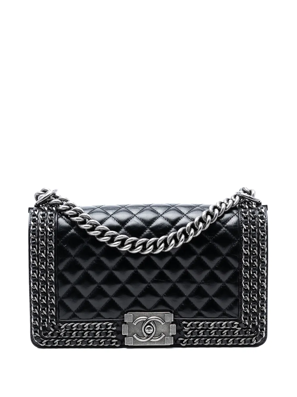 CHANEL Pre-Owned 2016-2017 Old Medium Quilted Glazed Calfskin Chain Around Boy Flap crossbody bag - Nero