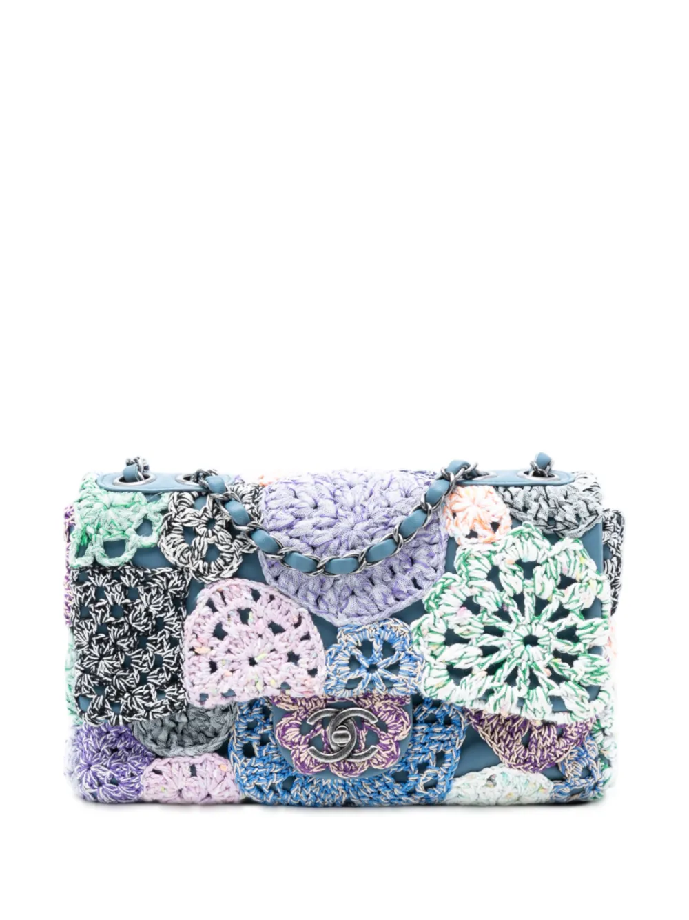 CHANEL Pre-Owned 2015-2016 Small Crochet Cotton Paris-Seoul Crochet Work Flap shoulder bag - Blu