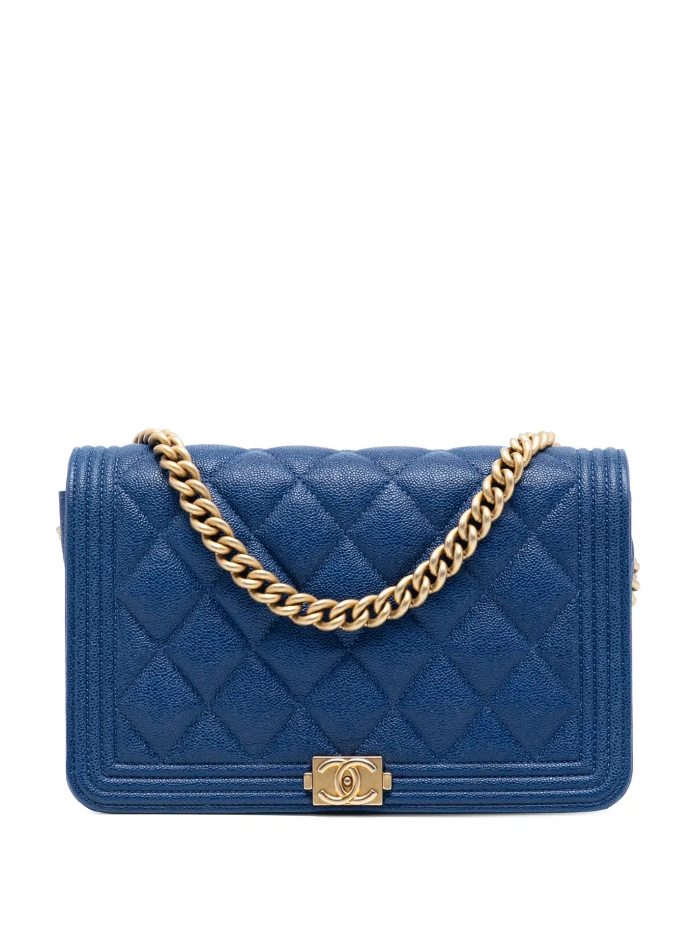 CHANEL Pre-Owned 2019 Quilted Caviar Boy Wallet on Chain crossbody bag - Blu